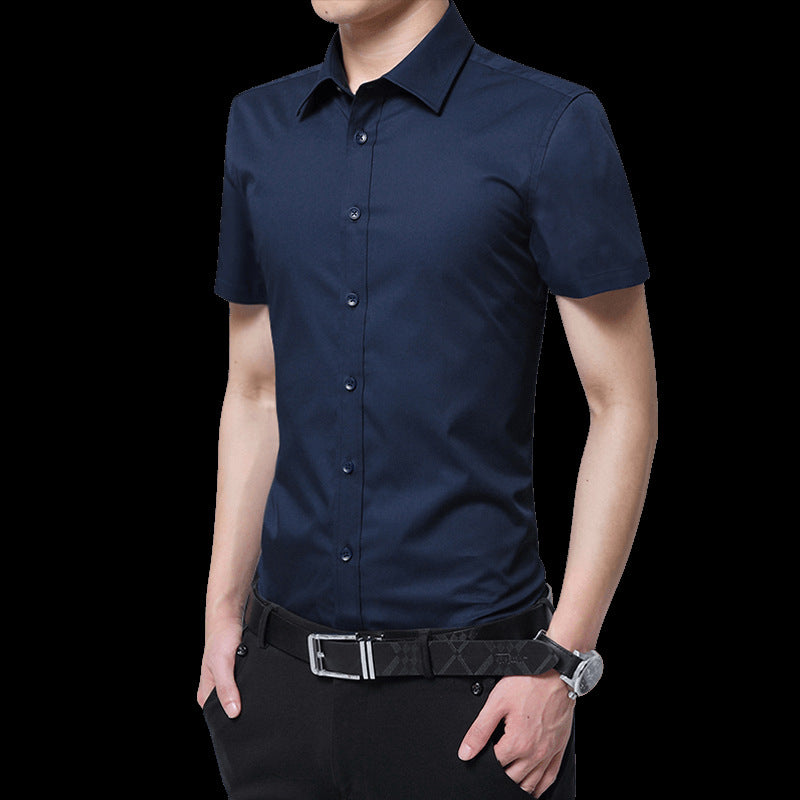 2021 Spring and Autumn New Men's Long Sleeve Shirt Youth Business Men's Lapel Solid Color Thin Non-iron Shirt