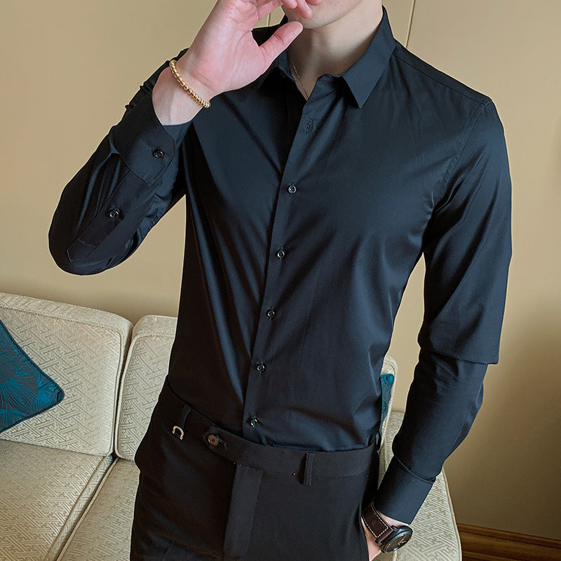 2021 Spring and Autumn New Men's Long Sleeve Shirt Youth Business Men's Lapel Solid Color Thin Non-iron Shirt