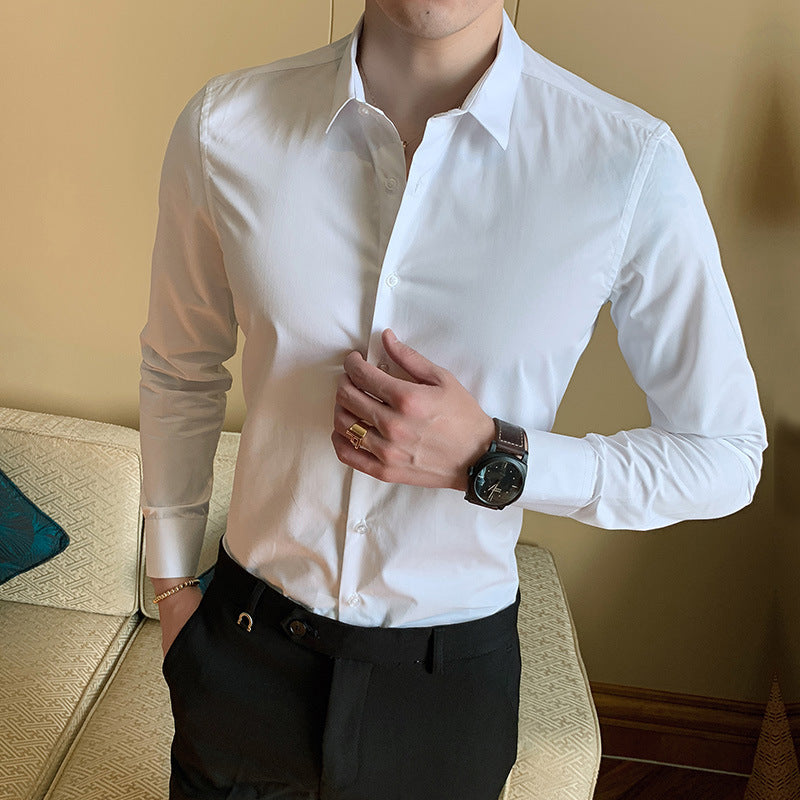 2021 Spring and Autumn New Men's Long Sleeve Shirt Youth Business Men's Lapel Solid Color Thin Non-iron Shirt