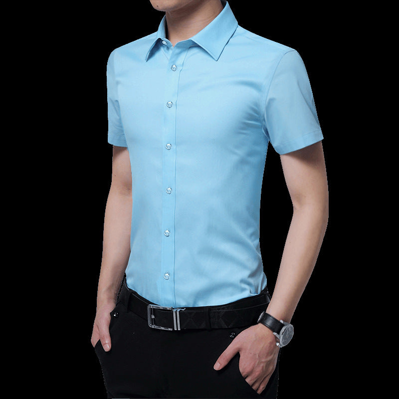 2021 Spring and Autumn New Men's Long Sleeve Shirt Youth Business Men's Lapel Solid Color Thin Non-iron Shirt
