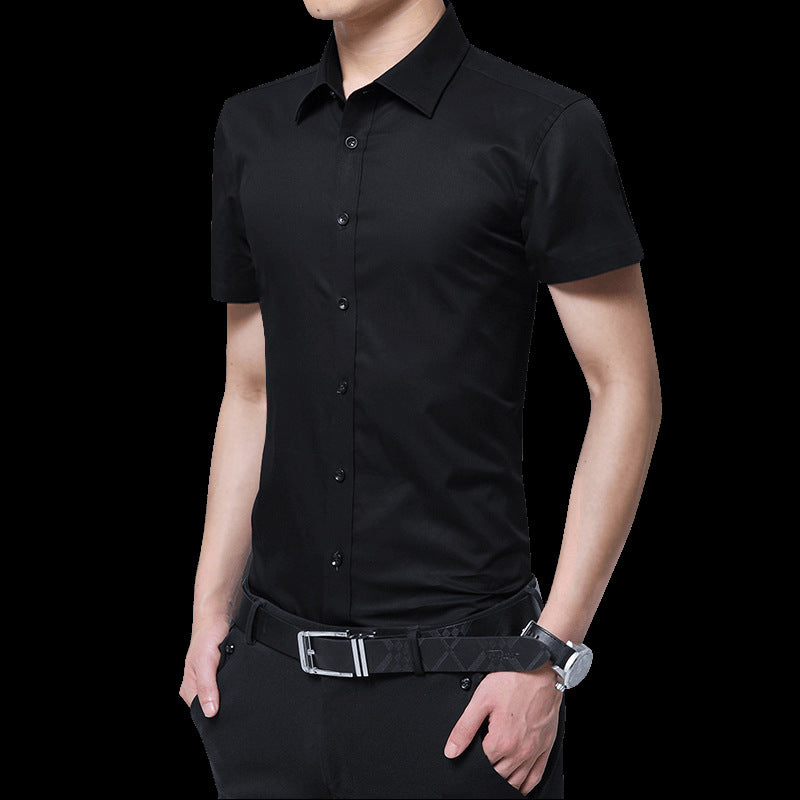 2021 Spring and Autumn New Men's Long Sleeve Shirt Youth Business Men's Lapel Solid Color Thin Non-iron Shirt