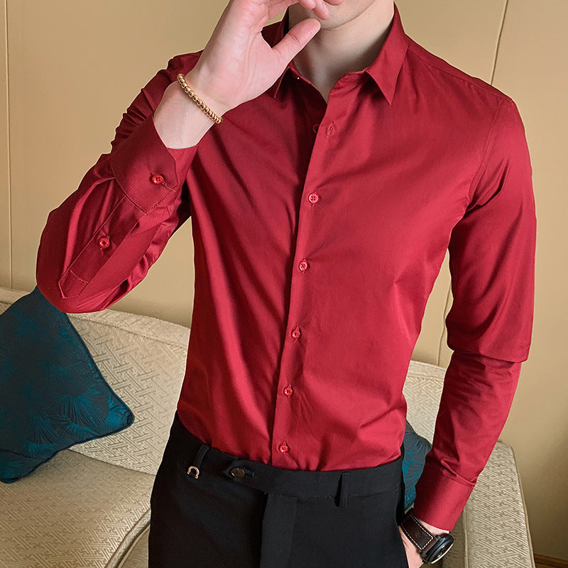 2021 Spring and Autumn New Men's Long Sleeve Shirt Youth Business Men's Lapel Solid Color Thin Non-iron Shirt