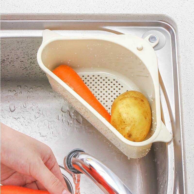 Kitchen vegetable rack household sink drain rack triangle storage rack hanger free punch tray hanging basket