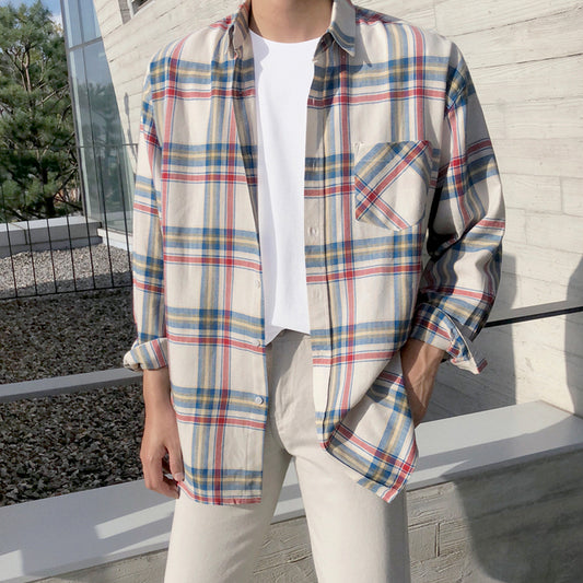 MRCYC plaid shirt men's trendy handsome long-sleeved jacket spring and autumn Korean loose casual lining clothes men