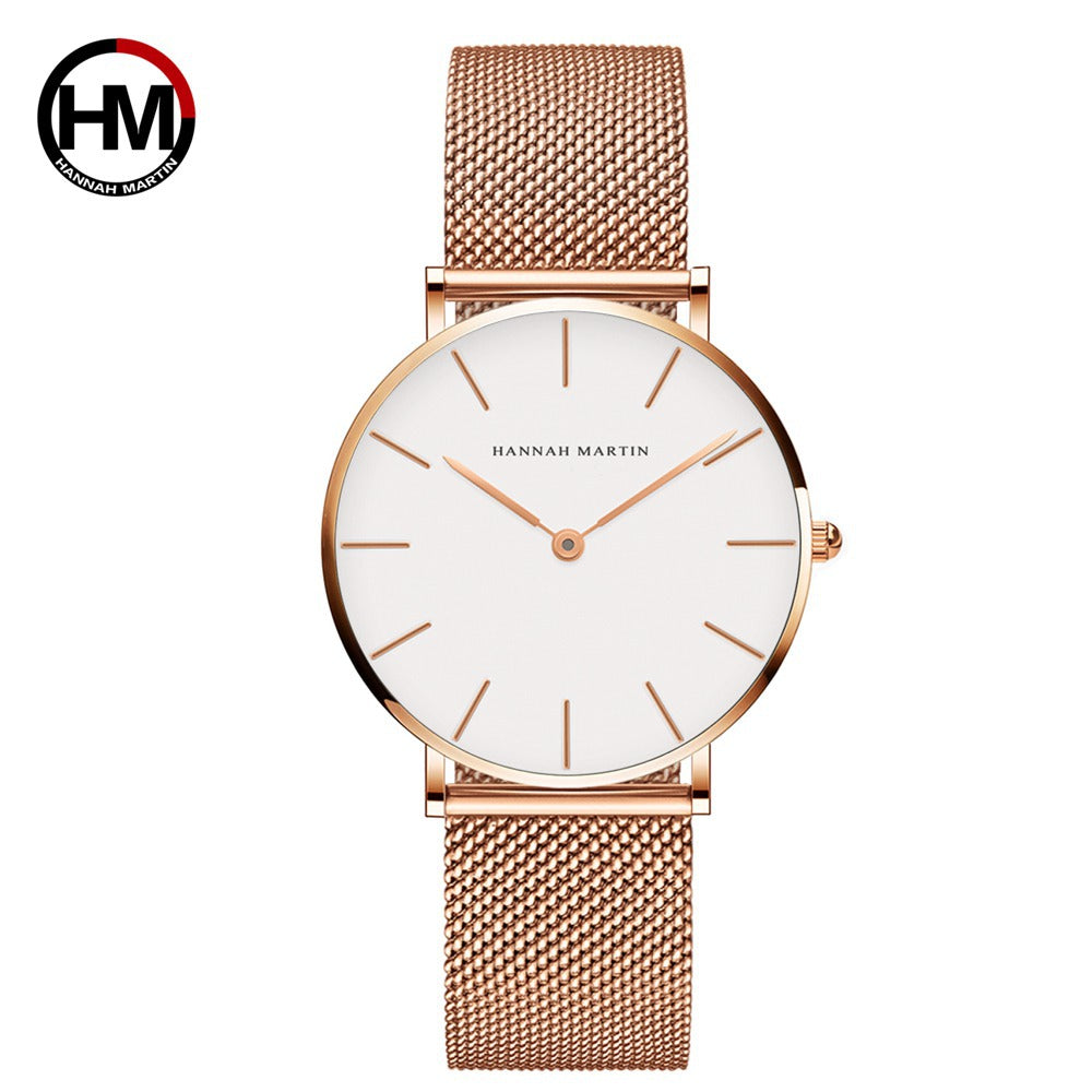 Japan movement stainless steel mesh belt waterproof watch women watches authorized Amazon patented ladies watch