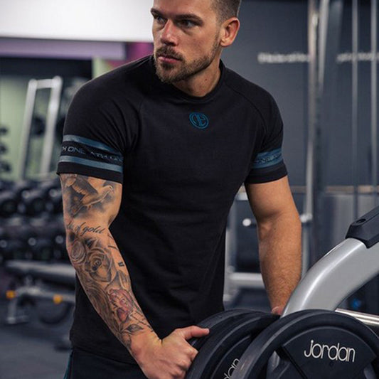 New muscle fitness sports training T-shirt sweat-absorbent breathable shirt quick-drying clothes round neck tide brand short-sleeved men running