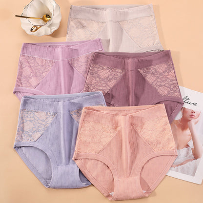 Mother's underwear women's high waist pure cotton lace antibacterial breathable middle-aged and elderly women's large size triangle shorts