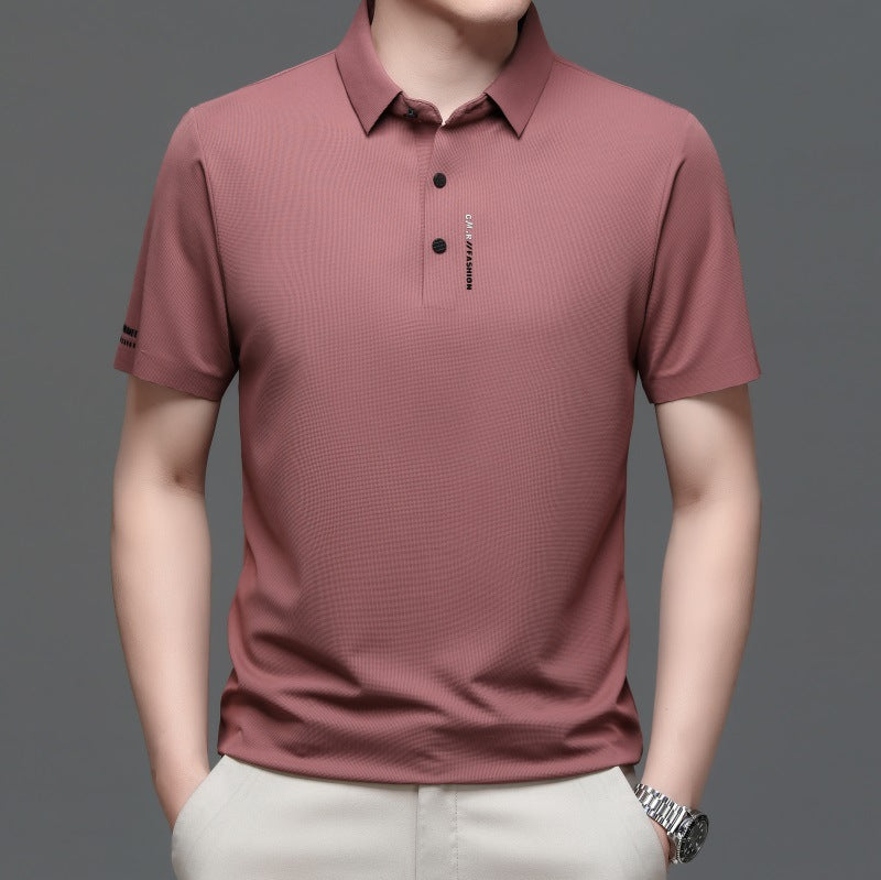 POLO shirt men's short-sleeved T-shirt summer 2023 new ice silk thin section slim men's lapel trendy brand T-shirt