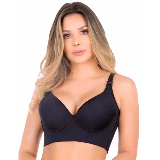 popular European and American smooth large size deep V underwear steel ring gathers breathable side breasts to prevent sagging foreign trade bra