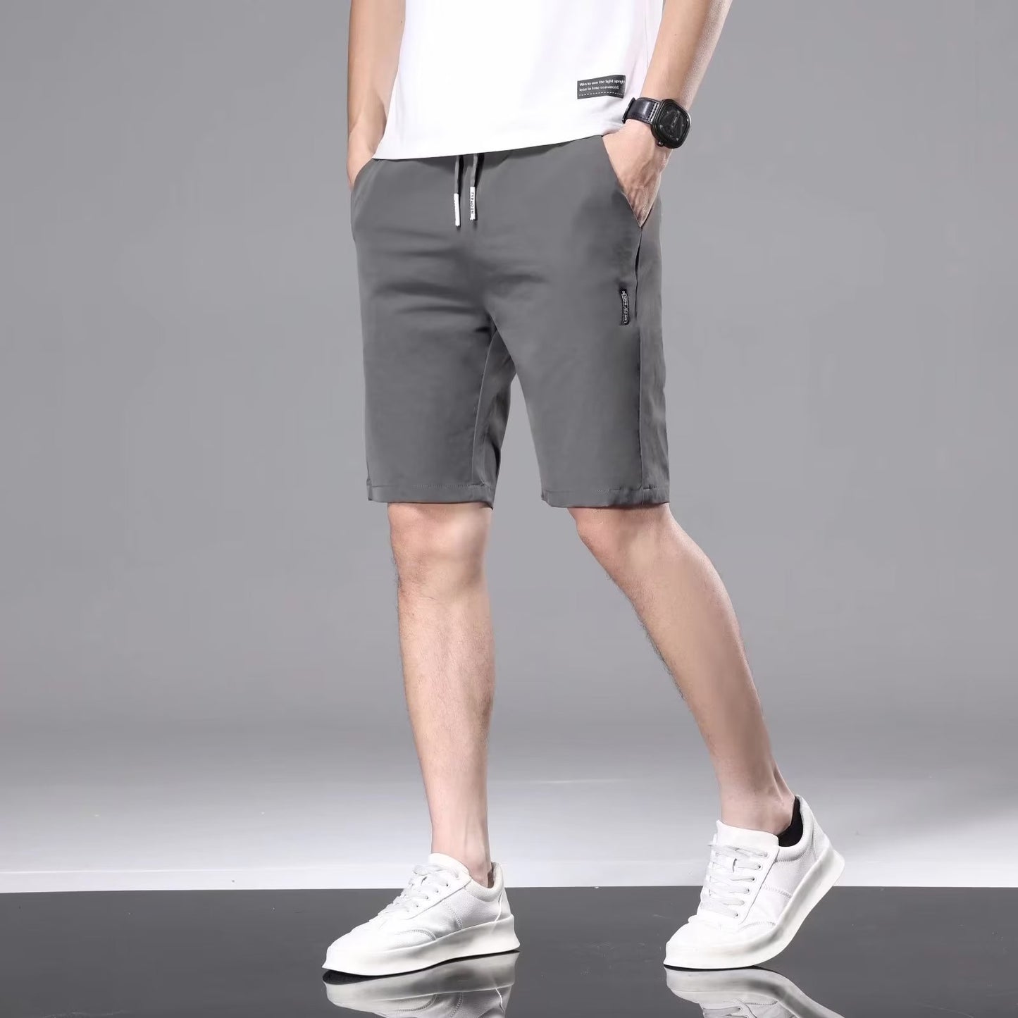 Ice silk casual shorts men's trendy quick-drying summer thin section slim fit simple sports beach straight five-point pants