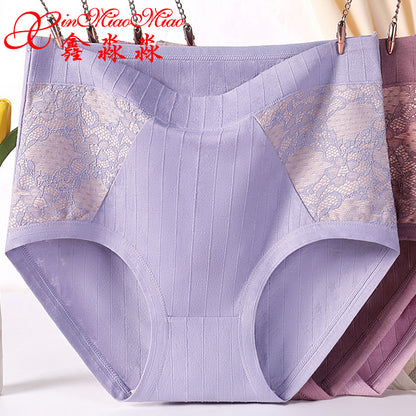 Mother's underwear women's high waist pure cotton lace antibacterial breathable middle-aged and elderly women's large size triangle shorts