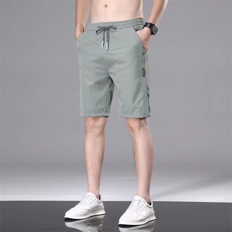 Ice silk casual shorts men's trendy quick-drying summer thin section slim fit simple sports beach straight five-point pants