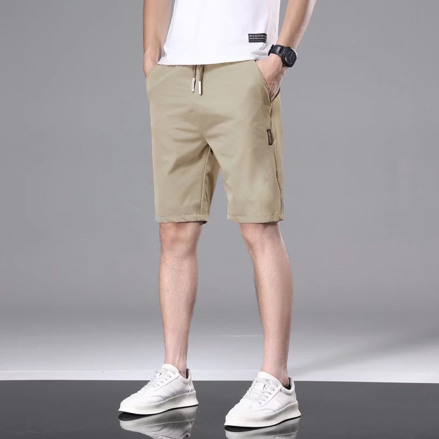 Ice silk casual shorts men's trendy quick-drying summer thin section slim fit simple sports beach straight five-point pants