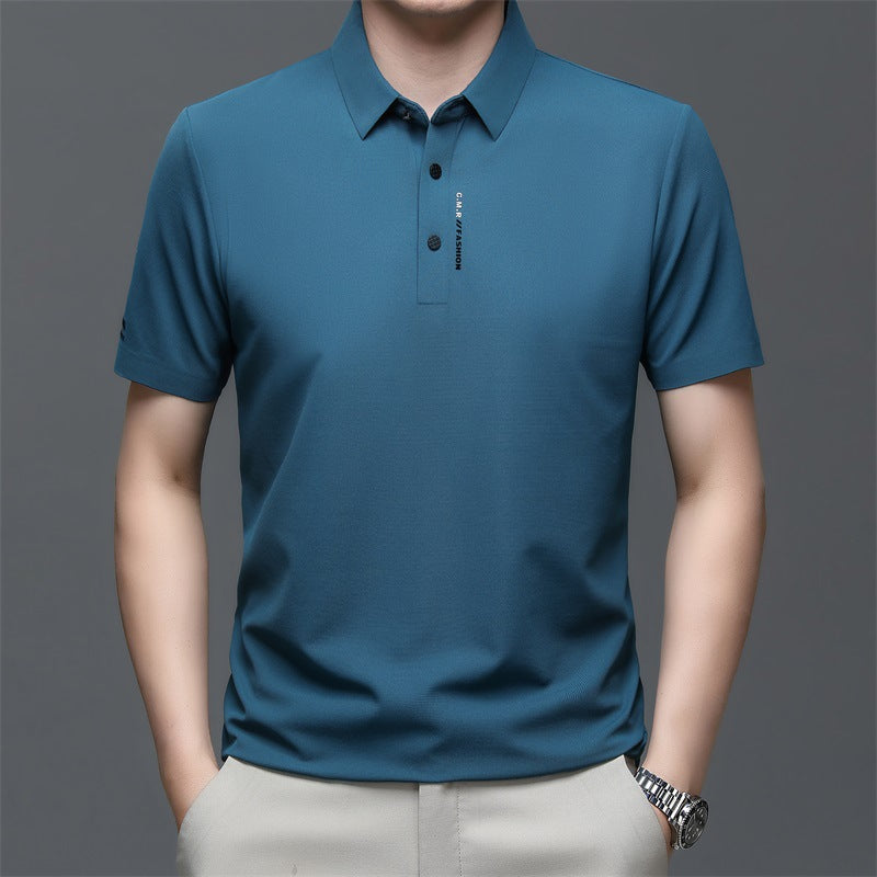 POLO shirt men's short-sleeved T-shirt summer 2023 new ice silk thin section slim men's lapel trendy brand T-shirt