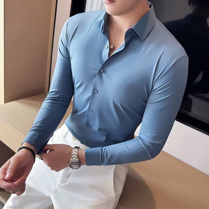 Men's shirt long sleeve summer slim elastic business 2023 new men's suit shirt men spring and autumn inch shirt